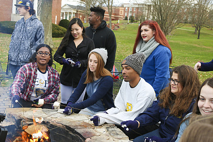 A group of students at a firefit.
