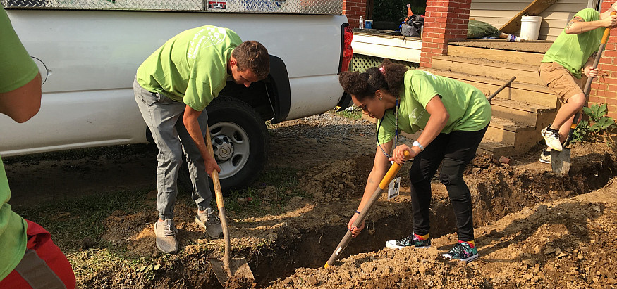Emory & Henry students help construct a Habitat for Humanity home in Glade Spring, Virginia.