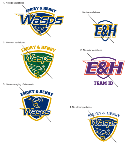 Examples of improper usage for the athletic logo.