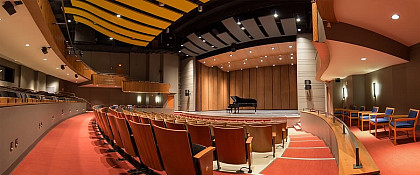 The McGlothlin Center for the Arts main stage theatre with seating up to 461 people.