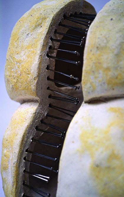 Hannah Muller, Stuck (detail), ceramic and pins