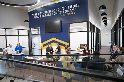 Interior view of the Student Success Center facing the desk