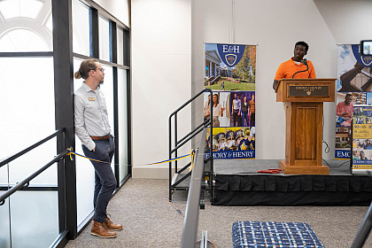 Zeke Workman, Class of 2023, from Columbia, NC, addresses the audience talking about how the staff from Student Success have impacted his...