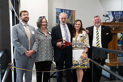 The late Paul Adrian Powell, III's family members cut the ribbon to officially open the Emory & Henry's Paul Adrian Powel, III S...