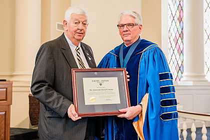 Citation Recipient Award winner David P. Helms '63 and President Schrum