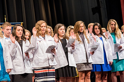E&H MPAS Class of 2020 Students taking the PA Student Oath at the 2018 White Coat Ceremony