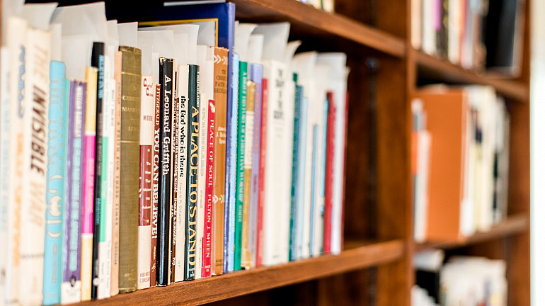 shelf of library books