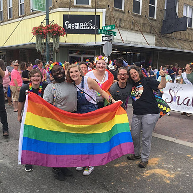Emory and Henry students and faculty at local pride event.