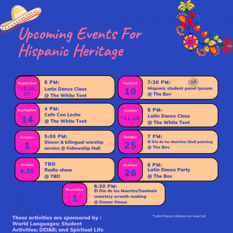 Upcoming Events For Hispanic Heritage. Contact us for details about upcoming events.