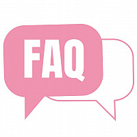 Pink word balloon with text FAQ