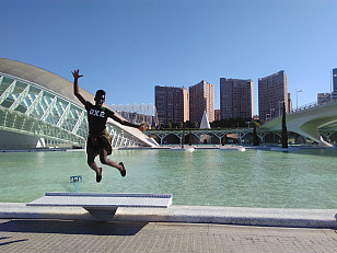Achille Wangam '18 in front of the Cuidad de las Artes y las ciencas in Valencia, Spain