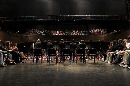 A unique perspective of the main stage shows off the turnout of a performance of Canadian Brass, a world wide touring brass ensemble.