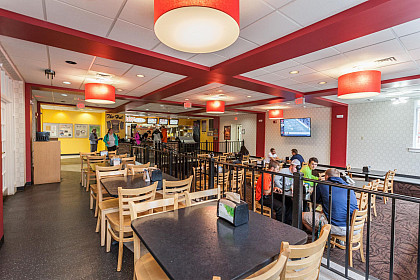 The Hut, located inside the Martin-Brock Student Center, serves breakfast, lunch and dinner, with a menu that features signature burgers ...