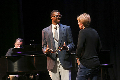William Scott '17, works one-on-one during a master class with Tony nominee and Emmy Award winning actress and singer Liz Callaway.
