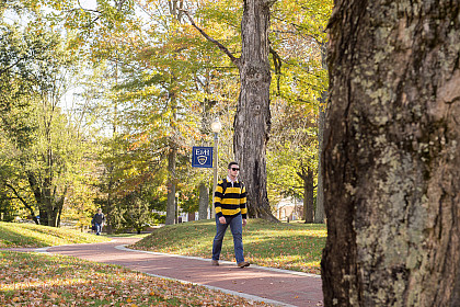 Taking a stroll through campus in the fall.