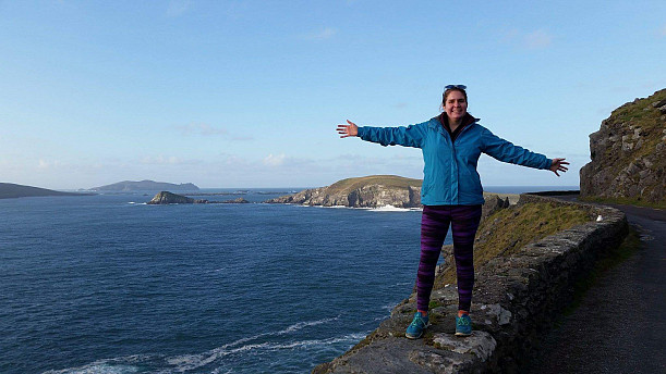 Emily Jones '18 standing on a ledge in the Dingle Peninsula of Ireland.