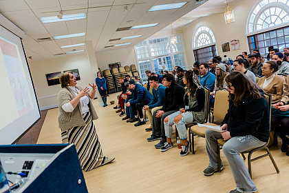 Dr. Amy Sorensen speaks to a group during a breakout session.