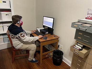 First year student, Ryan Vaughn, working on digitizing interviews for the Appalachian Oral Histor...