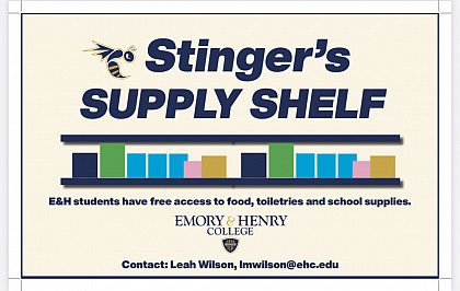 The newly named, Stinger's Supply Shelf, provides students with access to food, school supplies, and toiletries at no cost. Open from 7am-8pm
