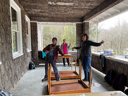 Preparing furniture for classes at Blue Ridge Discovery Center.