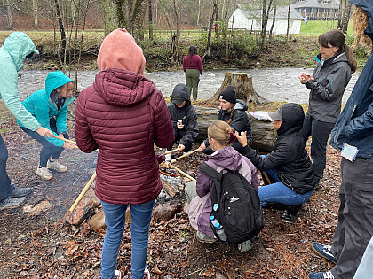 Students learned how to build a fire and other survival skills.
