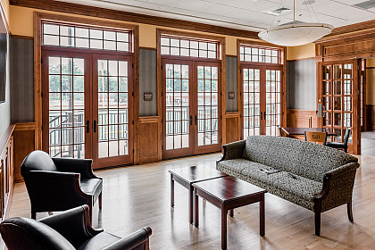 View from the President's Lounge inside the Brooks Field House, seating up to 25 people..