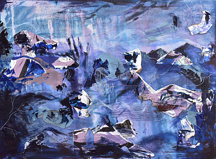 Shay Reynolds, Faith, February 2020, 30” x 40, acrylic, graphite, paper, and thread on canvas