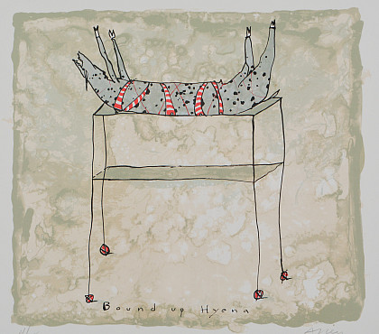 Cat. No. 36, Lynne Allen, Bound Hyena, water-based screen print, 27x28.75”, 1995