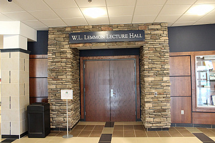 Entrance to the Lemmon Lecture Hall in the Health Sciences Building