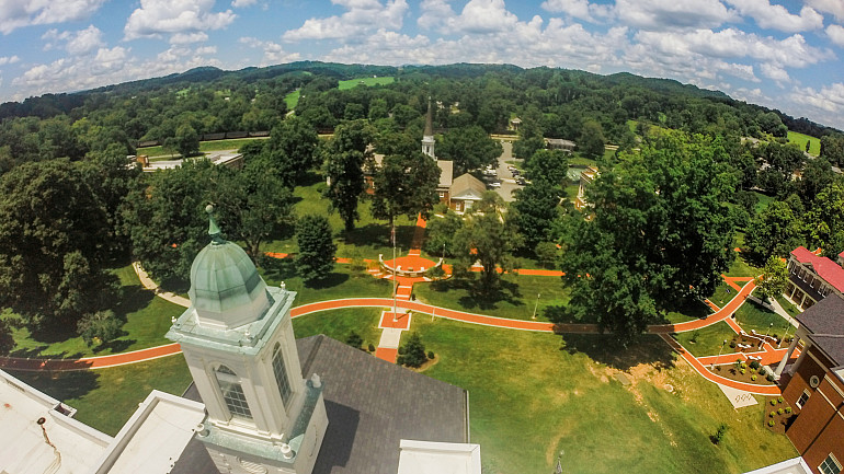 Drone shot above the main campus.