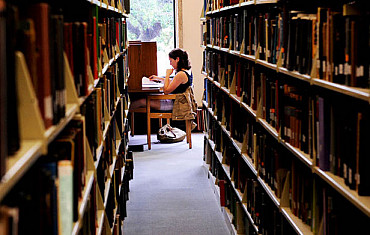 Students enjoy a quiet moment in the library.