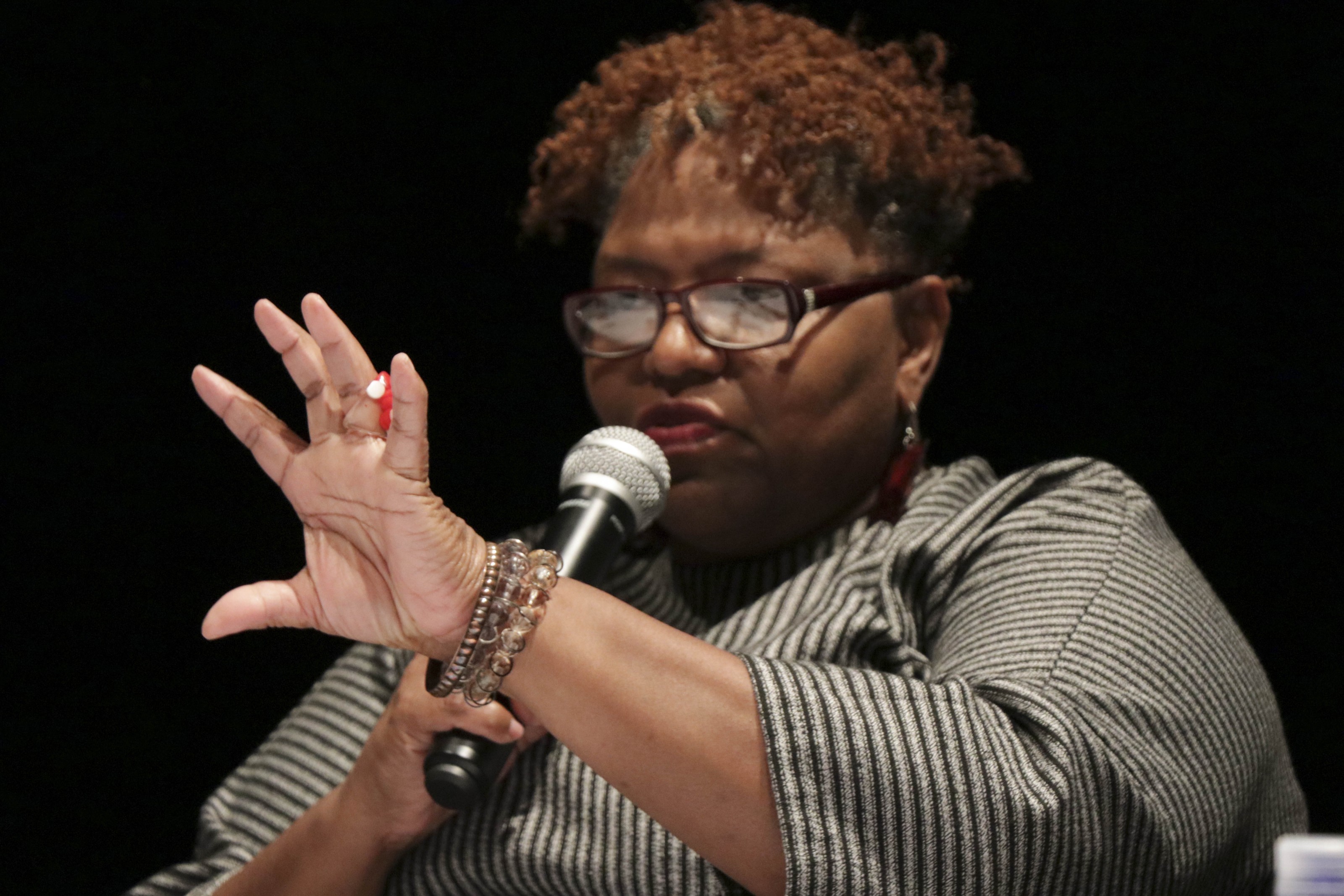 Featured author Crystal Wilkinson speaks to the crowd at the Literary Festival