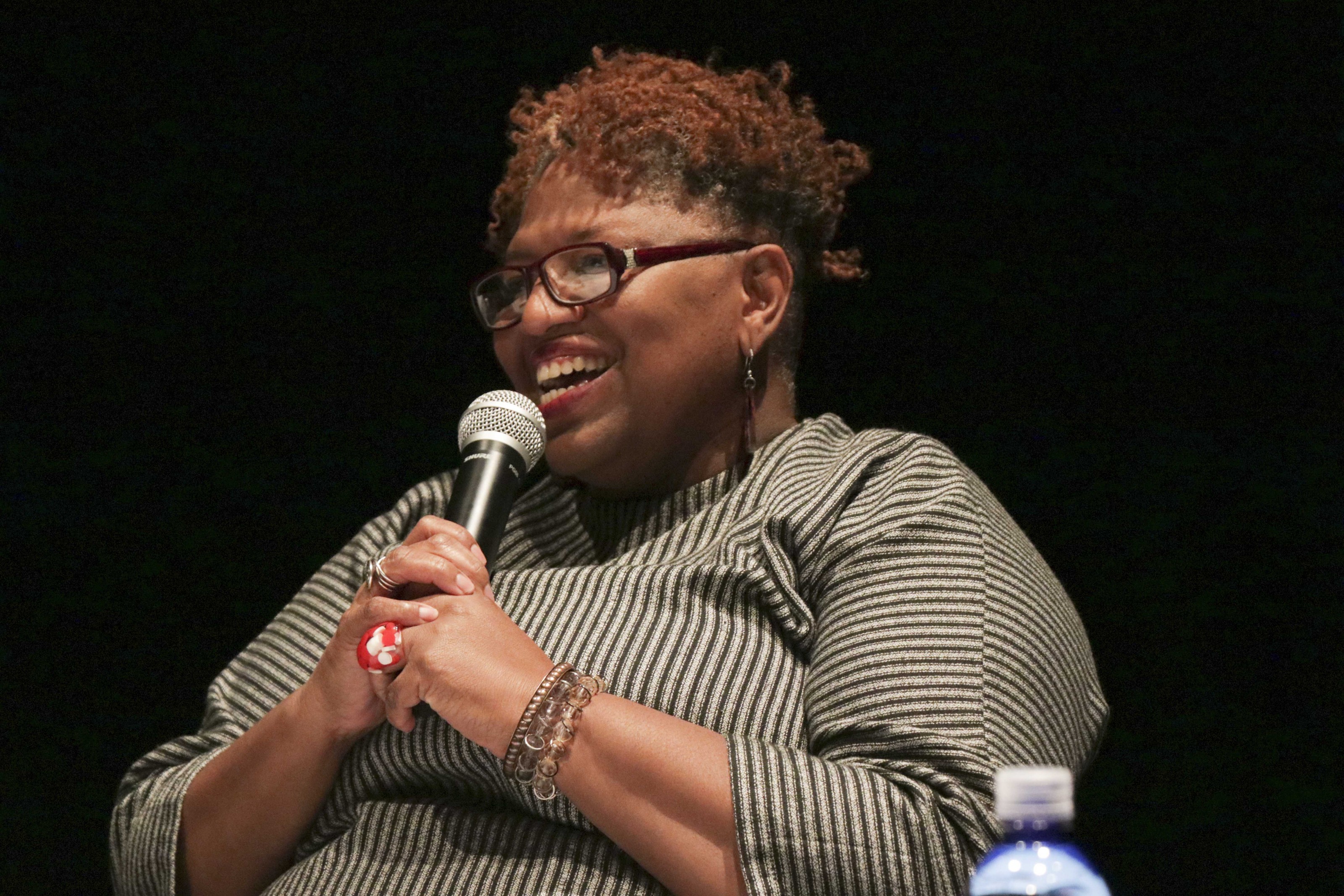 Featured author Crystal Wilkinson speaks to the crowd at the Literary Festival