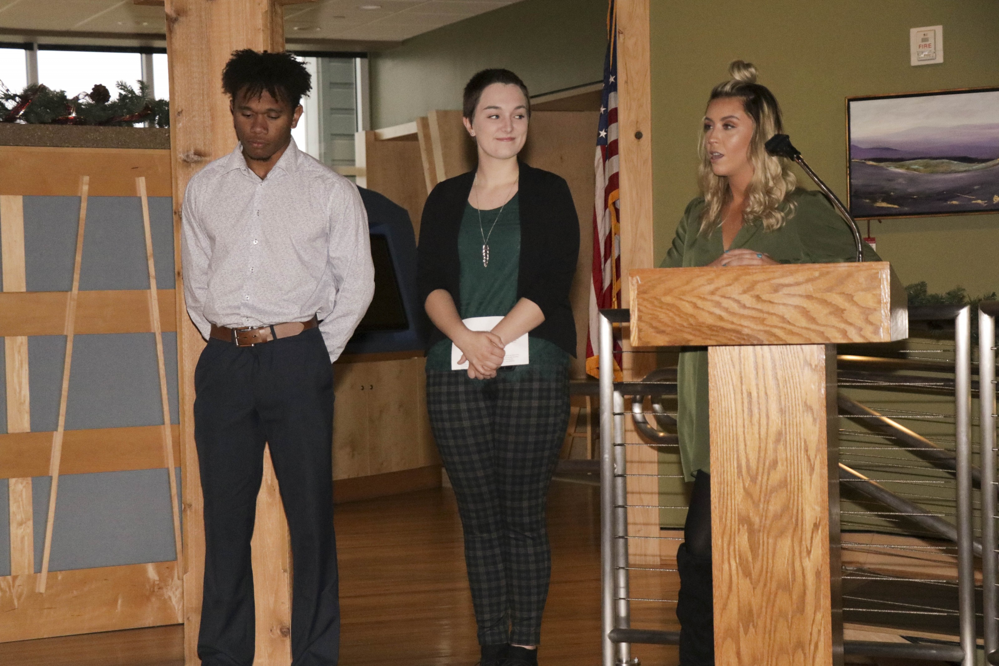 Students (L to R) Desmond Perry, Allison Hamilton and Madisson Gillespie present their video project on the Breaks Interstate Park and Haysi.