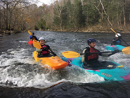 Members of the Outdoor Program paddle our home river, the South Fork of the Holston in Damascus.