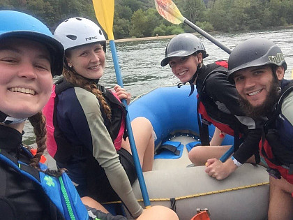 Members of the Outdoor Program rafting Kanawha Falls.
