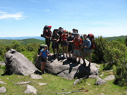 Members of the Outdoor Program on a hike in Grayson Highlands.